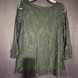 New Elle lined black lace blouse with bell sleeves Sz L
